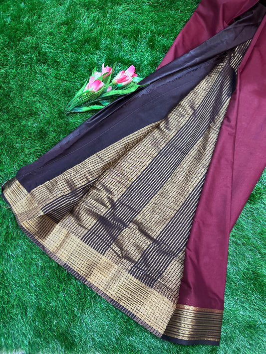 Coffee beans Color Semi Mysore Silk Saree for Festive Wear Mandira Silks