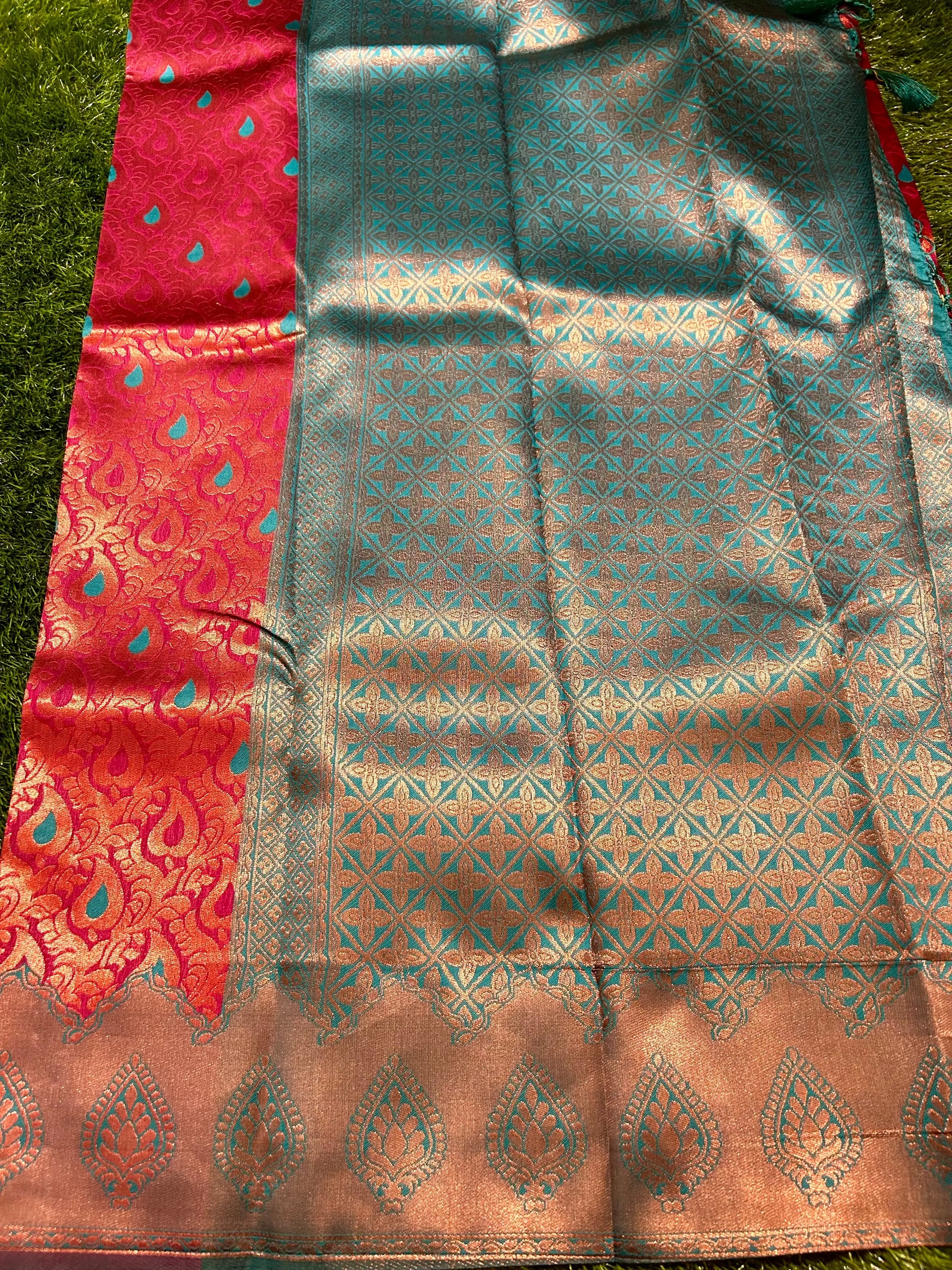 Pink Color Semi Silk Saree with contrast Border for festive wear Mandira Silks