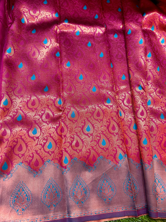 Pink Color Semi Silk Saree with contrast Border for festive wear Mandira Silks