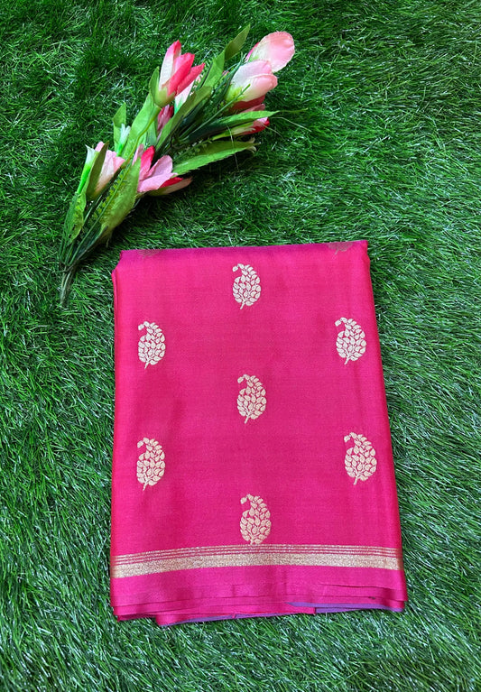Rani Pink Color Semi Silk Saree for festive wear Mandira Silks