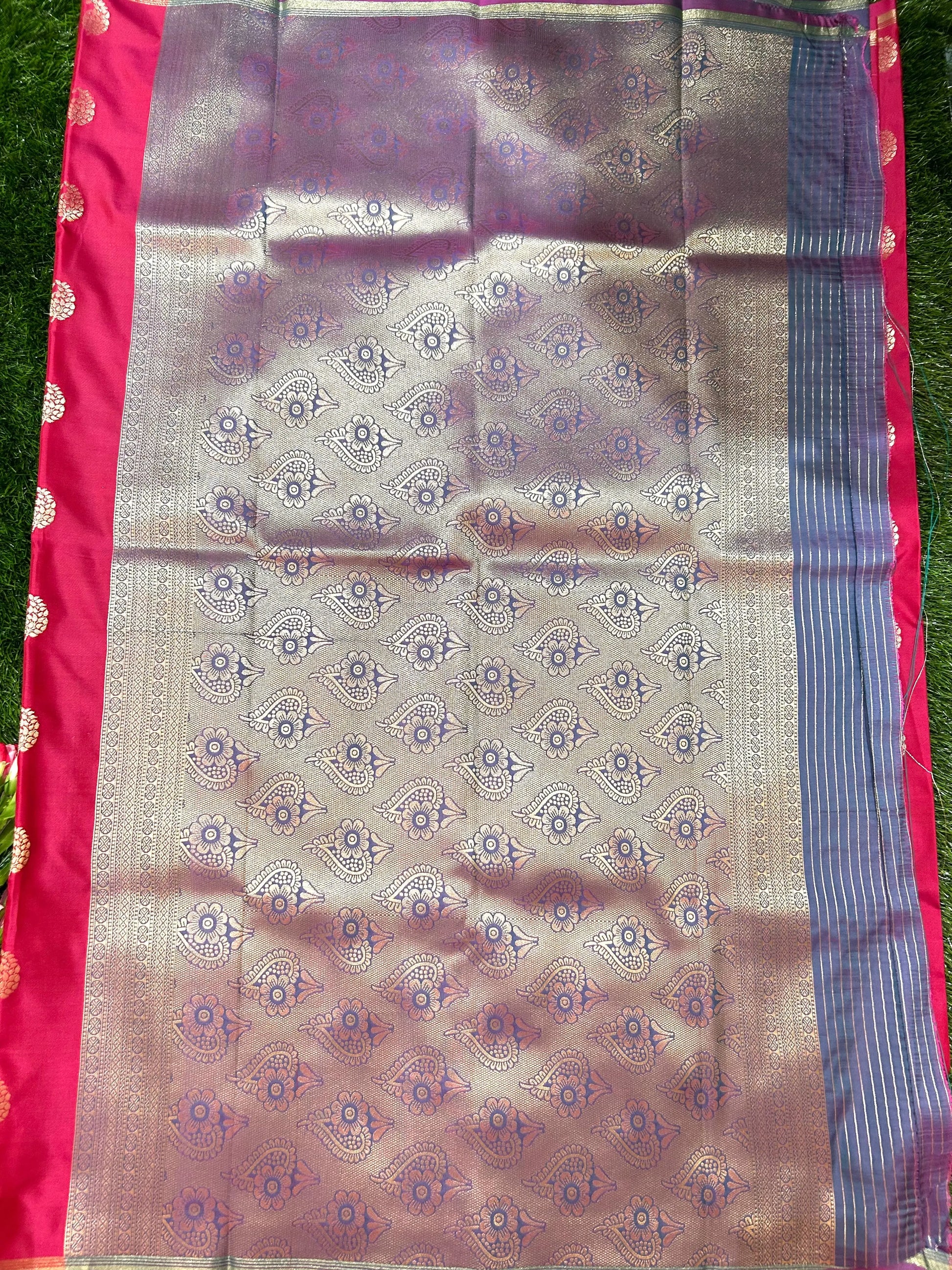 Rani Pink Color Semi Silk Saree for festive wear Mandira Silks