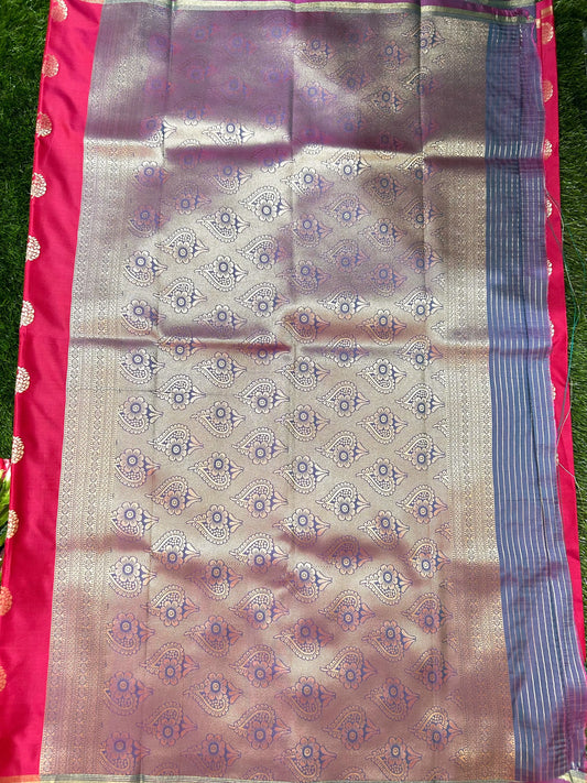 Rani Pink Color Semi Silk Saree for festive wear Mandira Silks