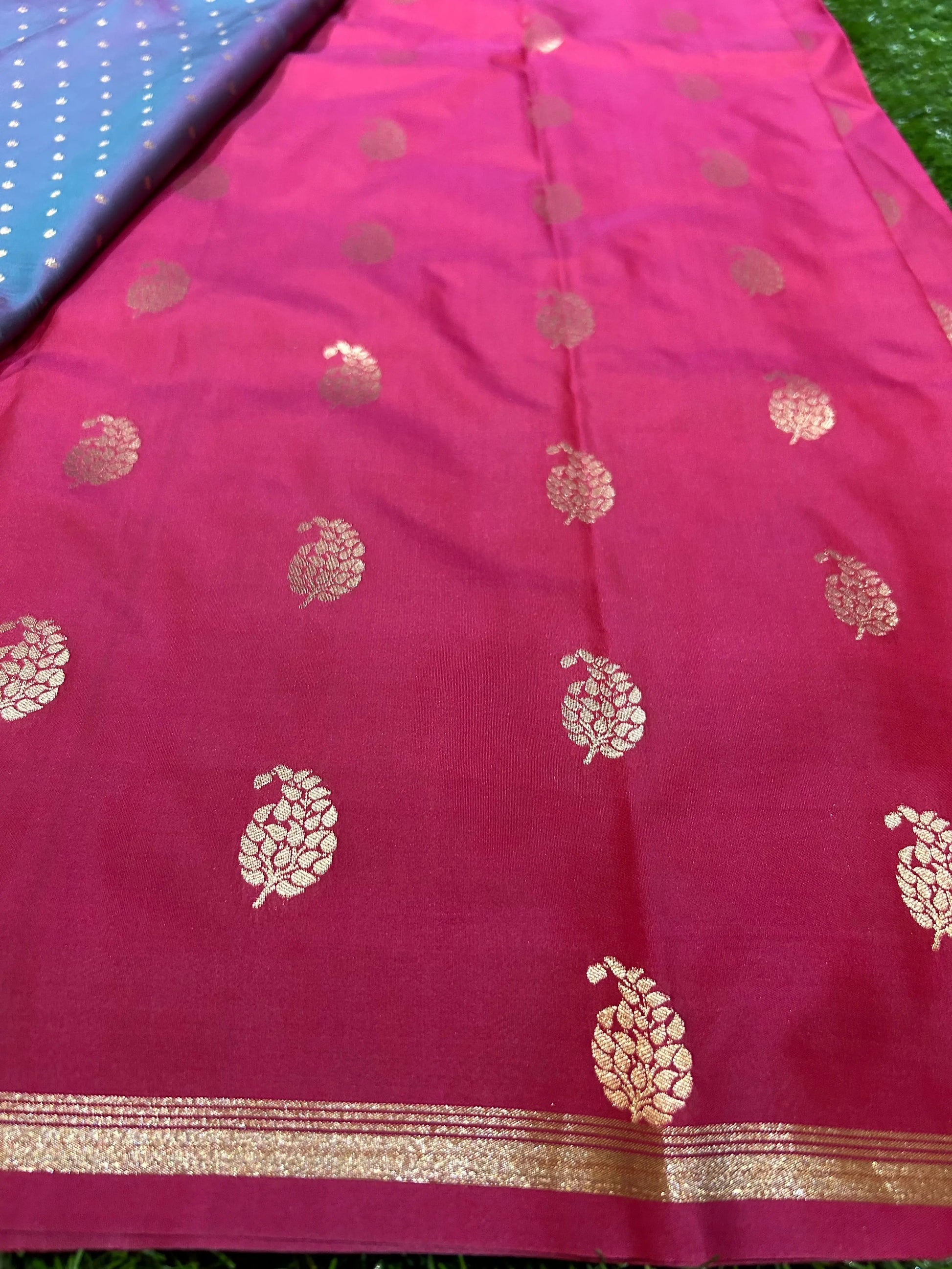 Rani Pink Color Semi Silk Saree for festive wear Mandira Silks