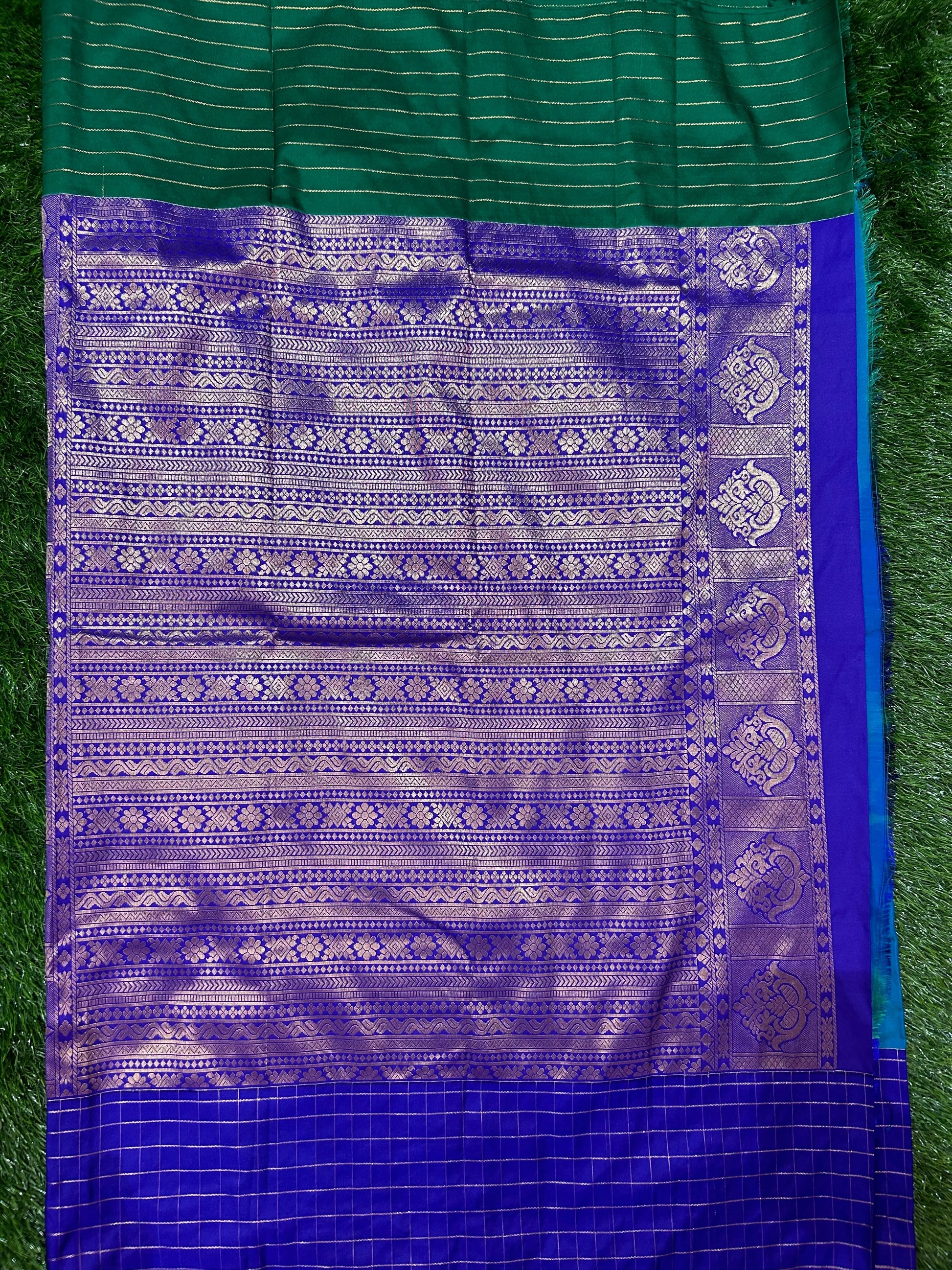 Blue Color Semi Silk Saree with Ganga Jamuna Border for festive wear Mandira Silks