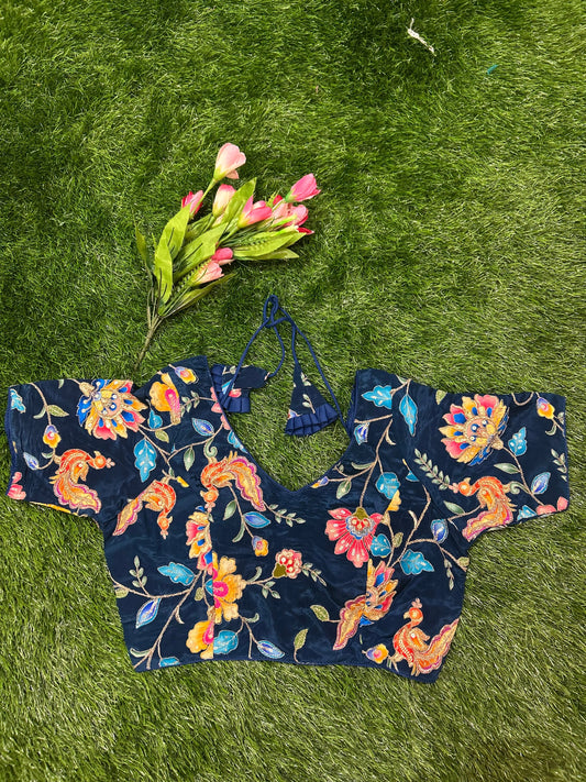 Blue Viscous Crepe Designer Blouse Mandira Silks