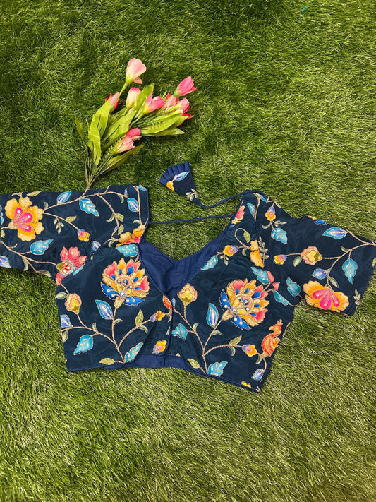 Blue Viscous Crepe Designer Blouse Mandira Silks