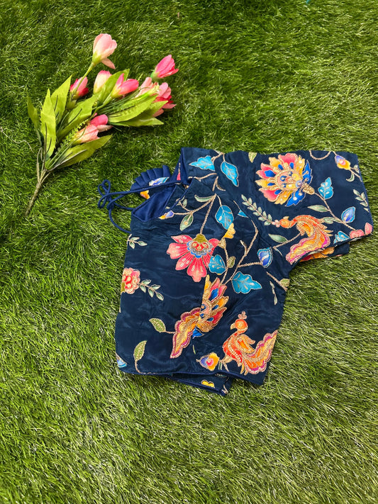 Blue Viscous Crepe Designer Blouse Mandira Silks