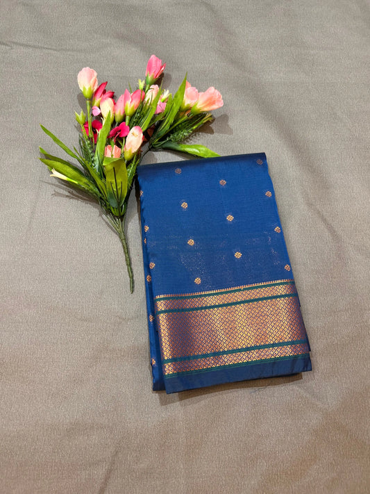 Blue color Semi Silk Saree with Zari Border Mandira Silks