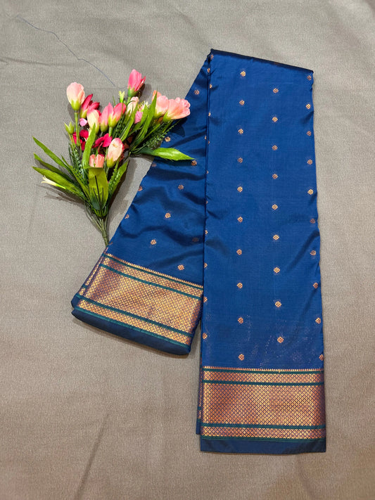 Blue color Semi Silk Saree with Zari Border Mandira Silks