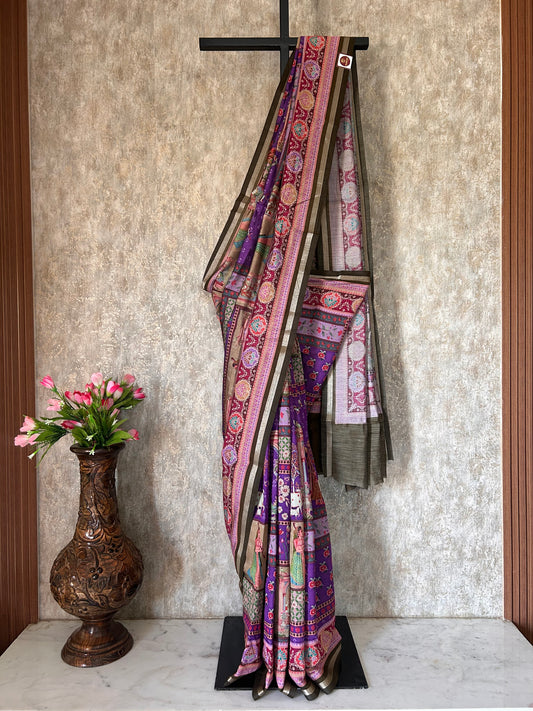 Purple Color soft chanderi Saree with Patola Print