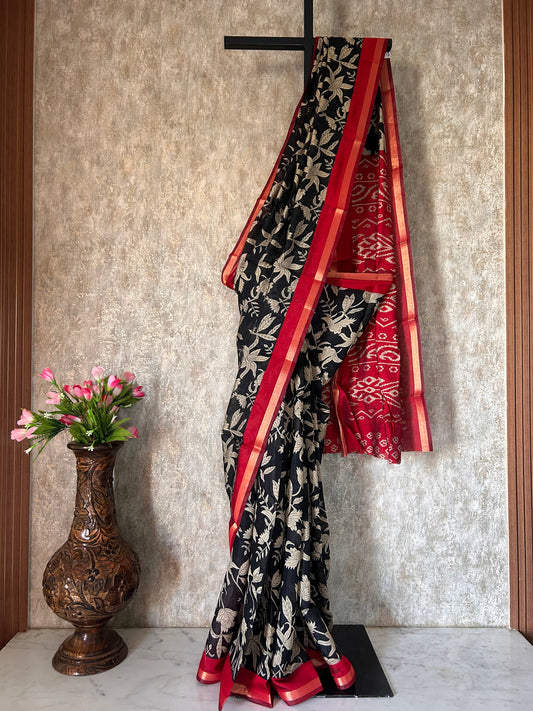 Black color Chanderi saree for daily wear