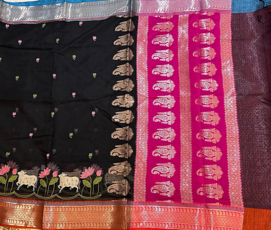 Black Color Kota Saree with pichwai work Mandira Silks