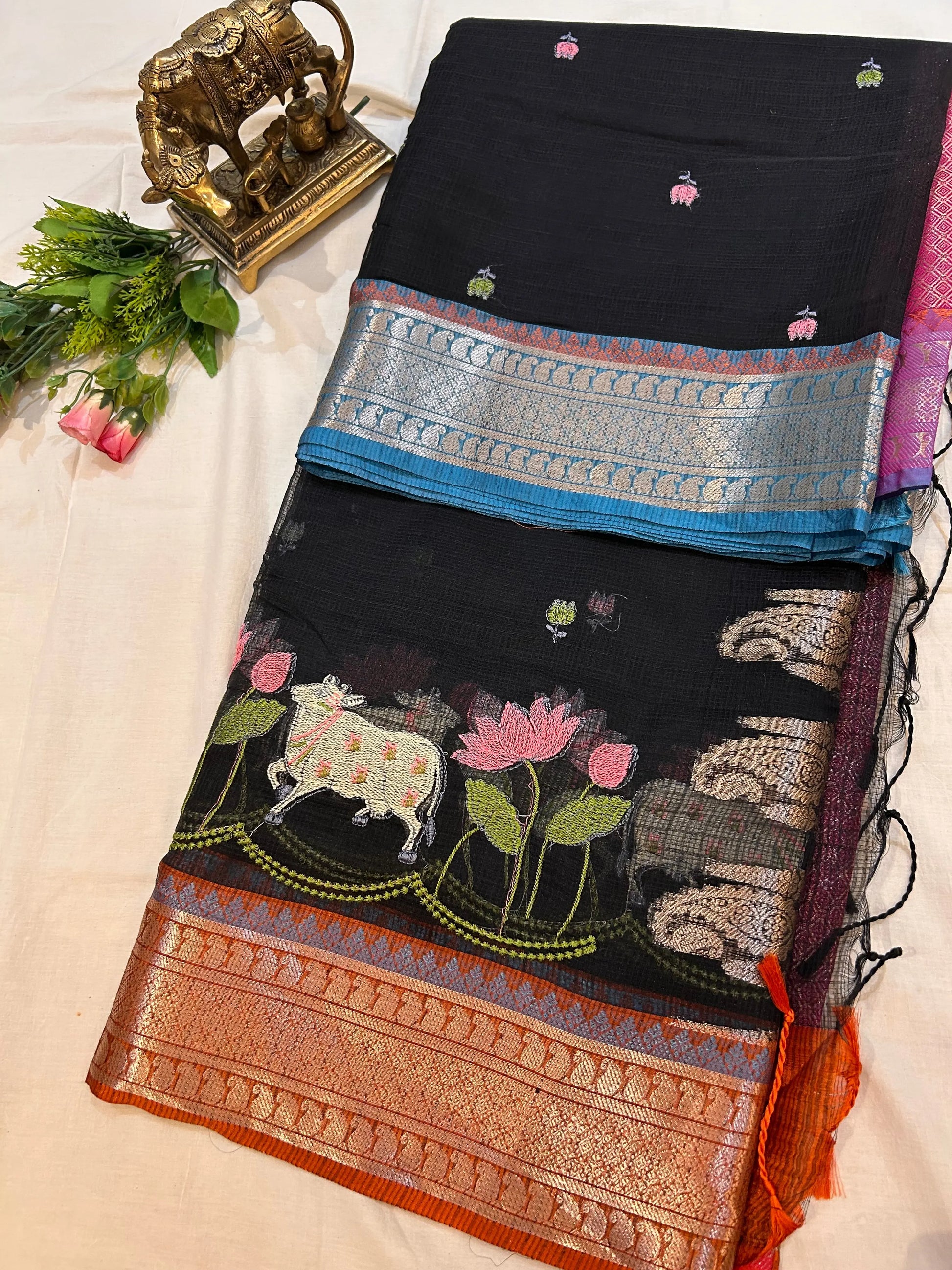 Black Color Kota Saree with pichwai work Mandira Silks