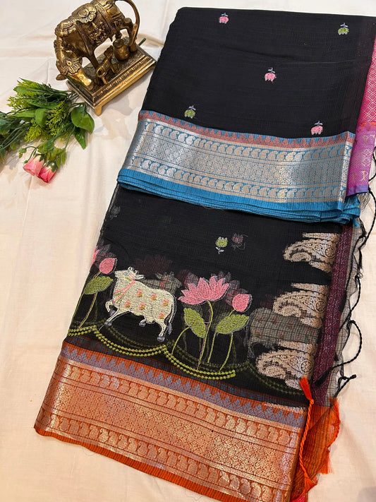 Black Color Kota Saree with pichwai work Mandira Silks
