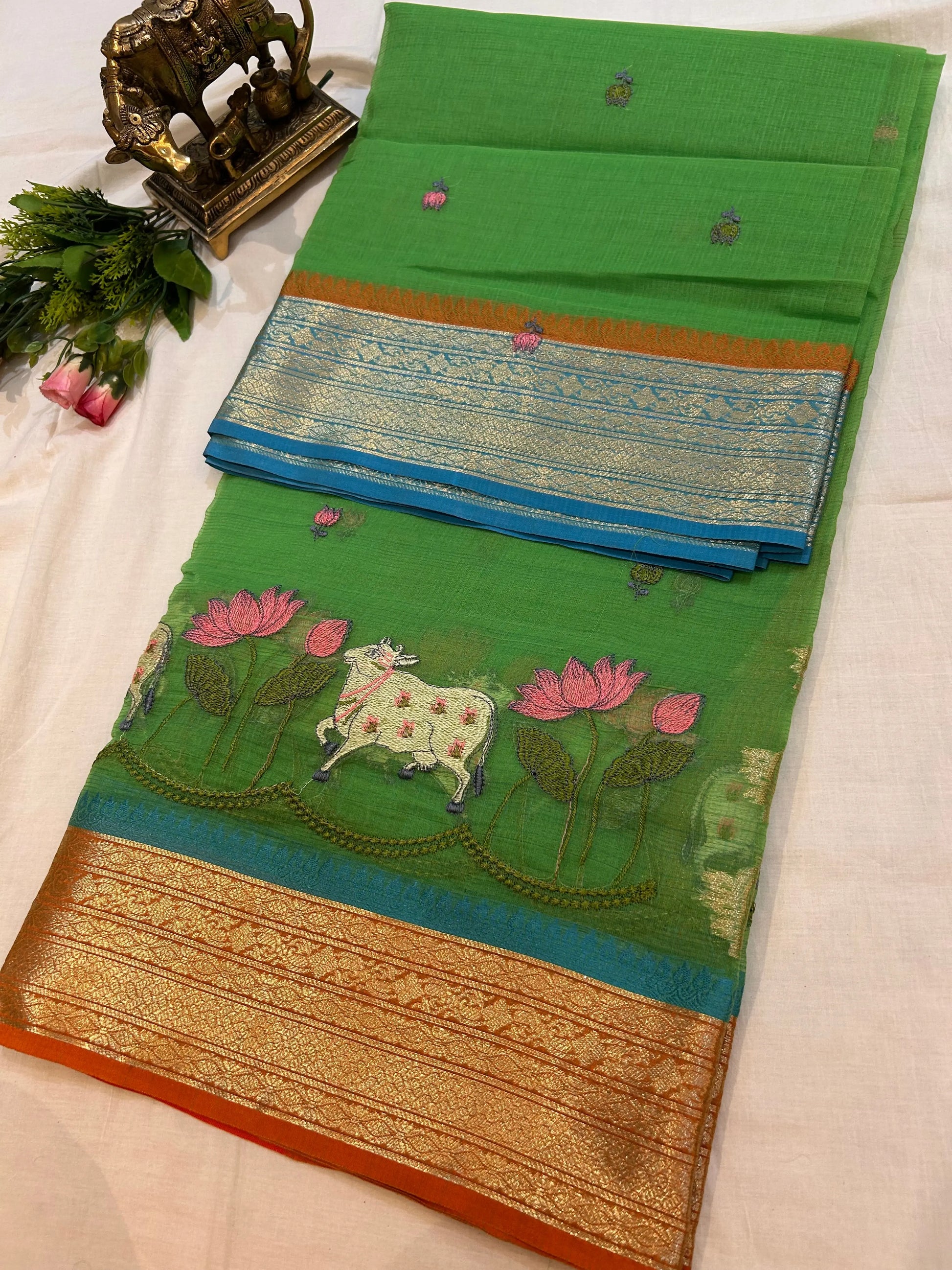 Green color Kota Saree with pichwai work Mandira Silks