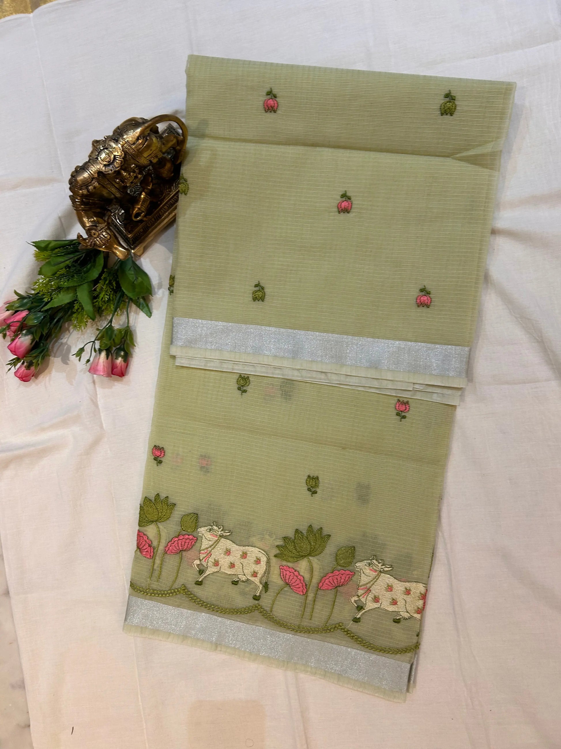 Pista Green color Kota Saree with pichwai work (Copy) Mandira Silks