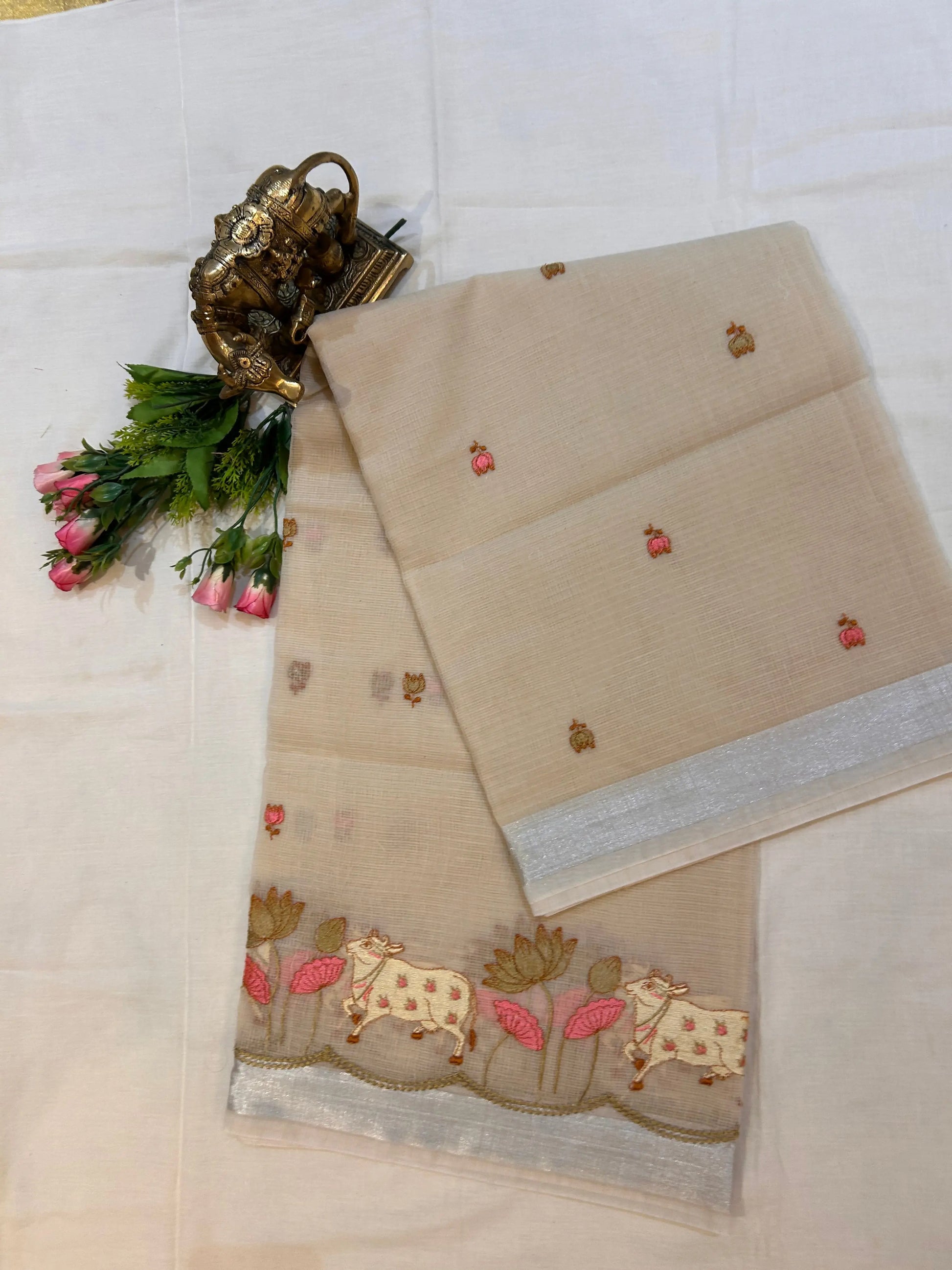 Wheat Color Kota Saree with pichwai work Mandira Silks