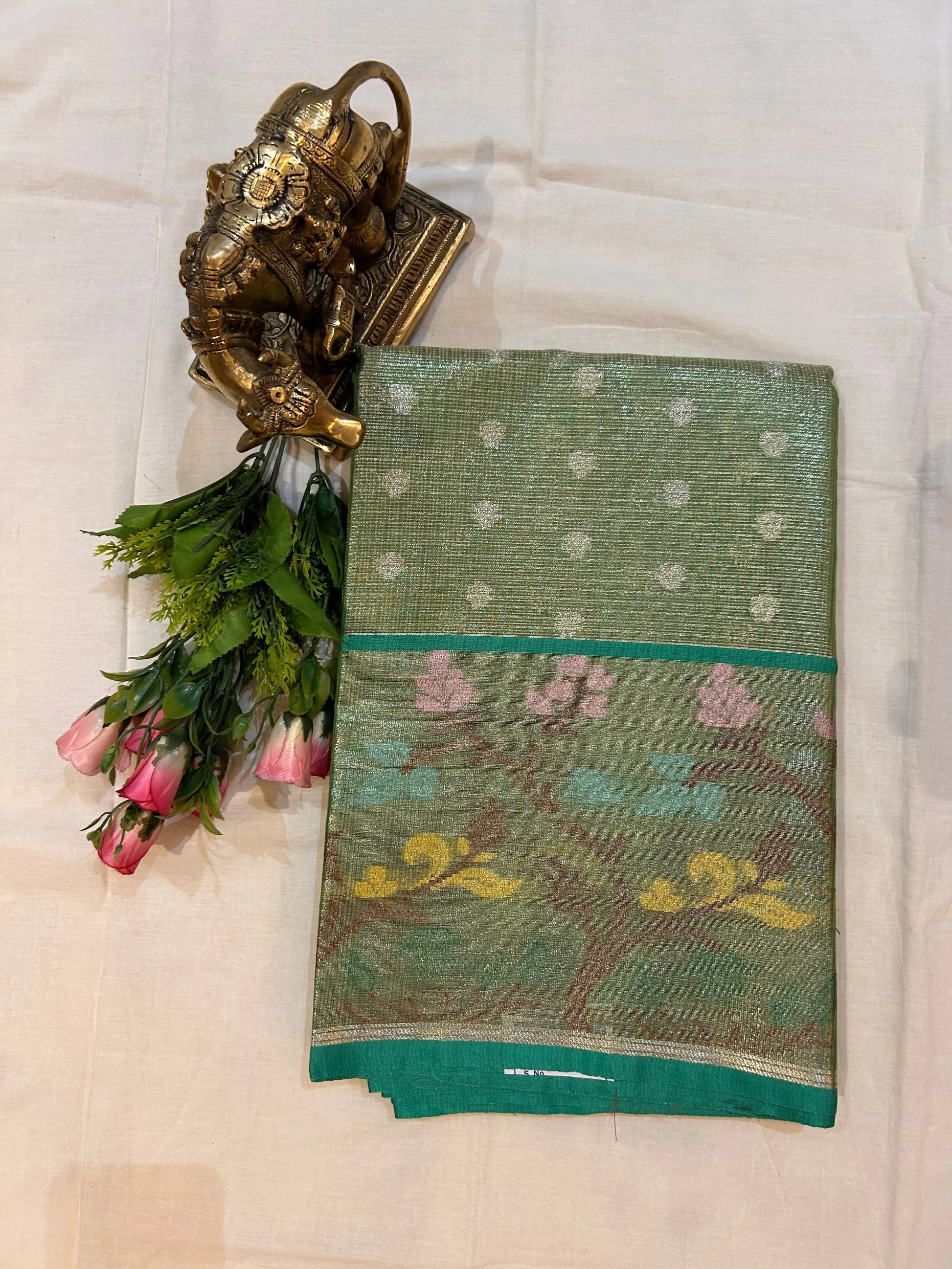 Green color Kota tissue saree with Paithani border Mandira Silks