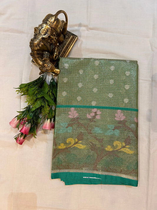 Green color Kota tissue saree with Paithani border Mandira Silks