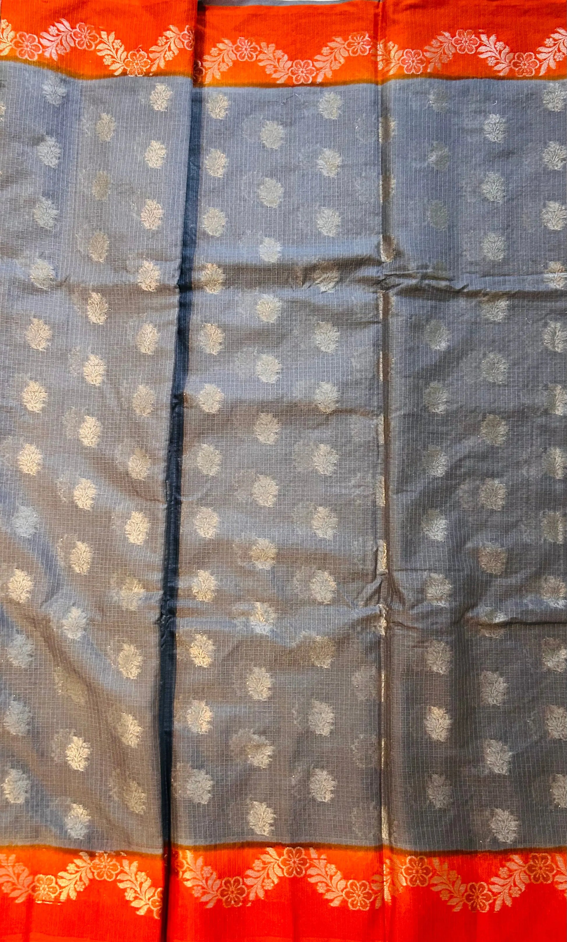 Grey and Orange Combo color Kota Saree with Banarasi weaving Mandira Silks