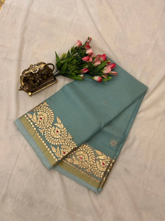 Blue Color Kota saree with Gota Patti border Mandira Silks