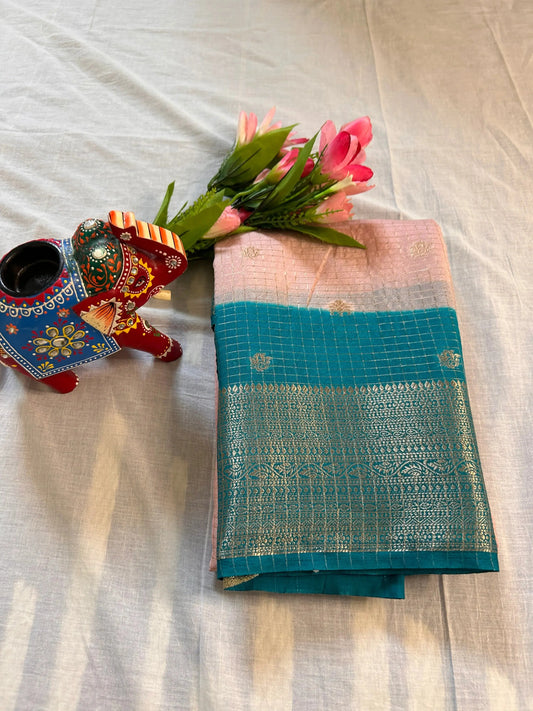 Zari Checks Silk Saree with Border