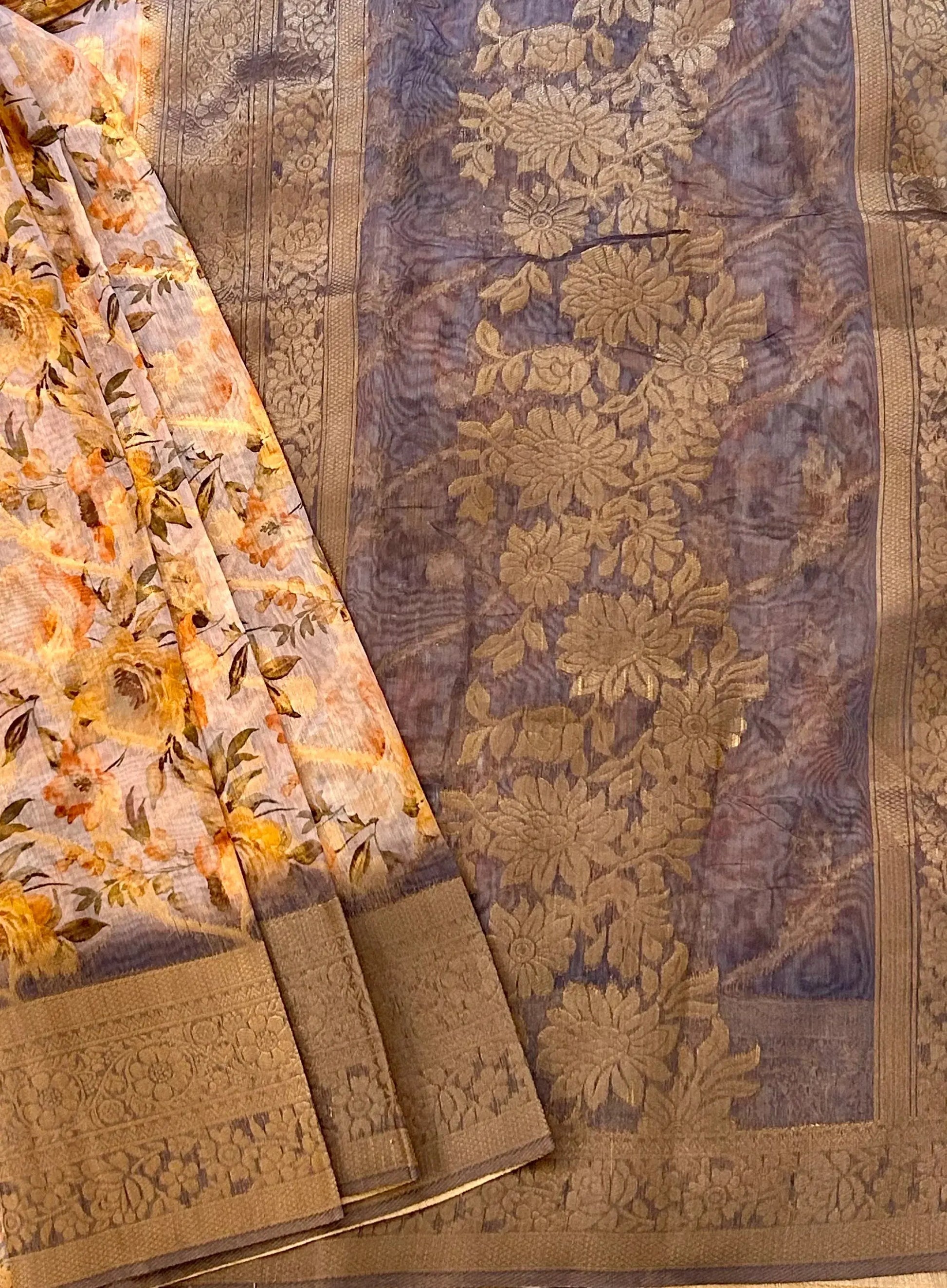 A Chanderi saree with a floral print