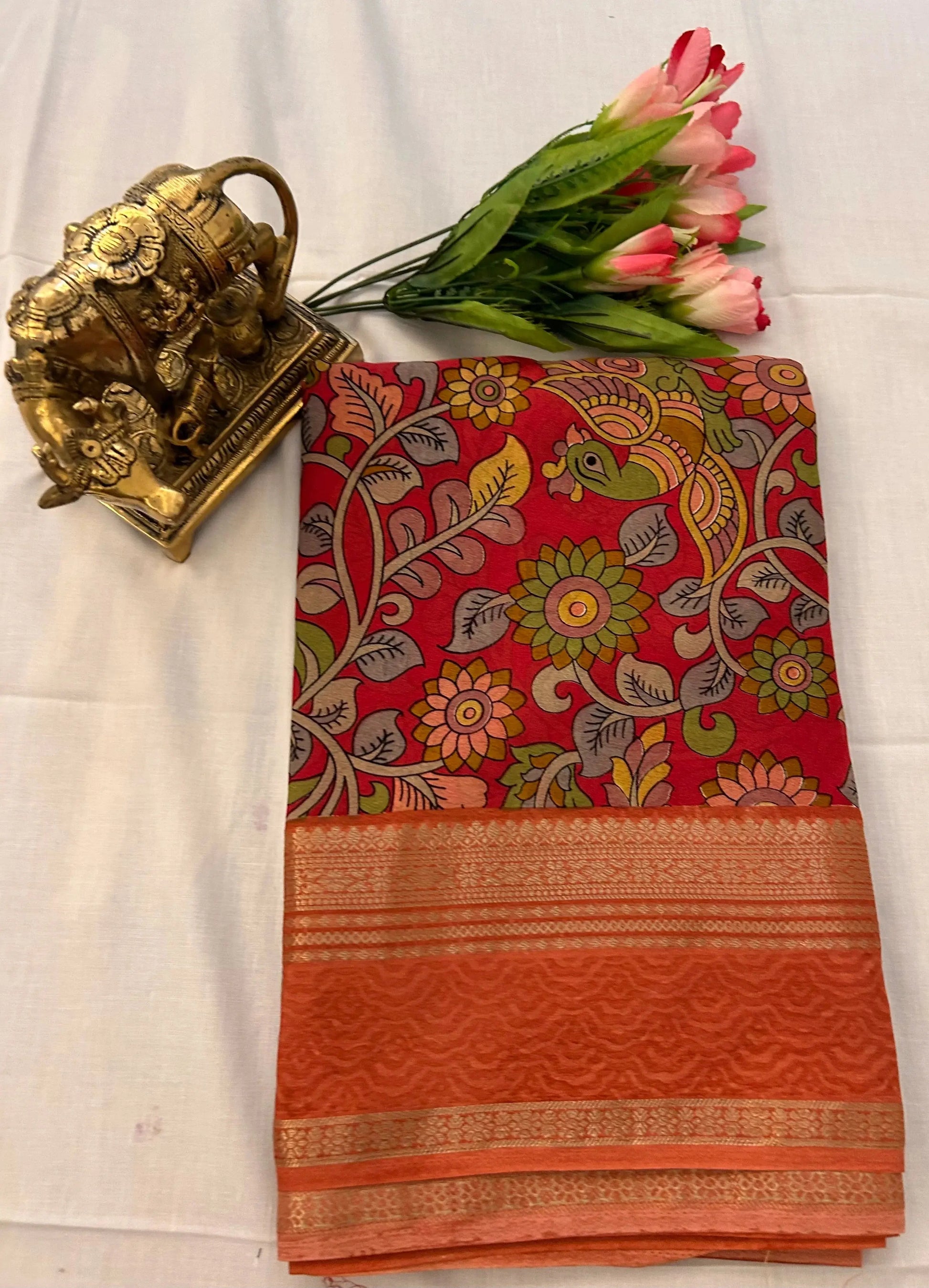 Crepe Saree with Kalamkari Design