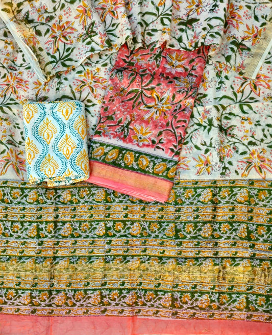 Hand Block Print Premium Chanderi Silk Suit Set