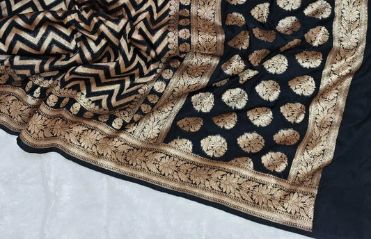 Vibrant Orange Banaras Saree - Rangkat Pattern Mandira Silks