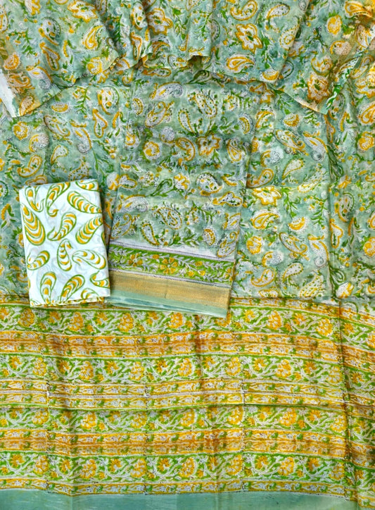 Hand Block Print Premium Chanderi Silk Suit Set